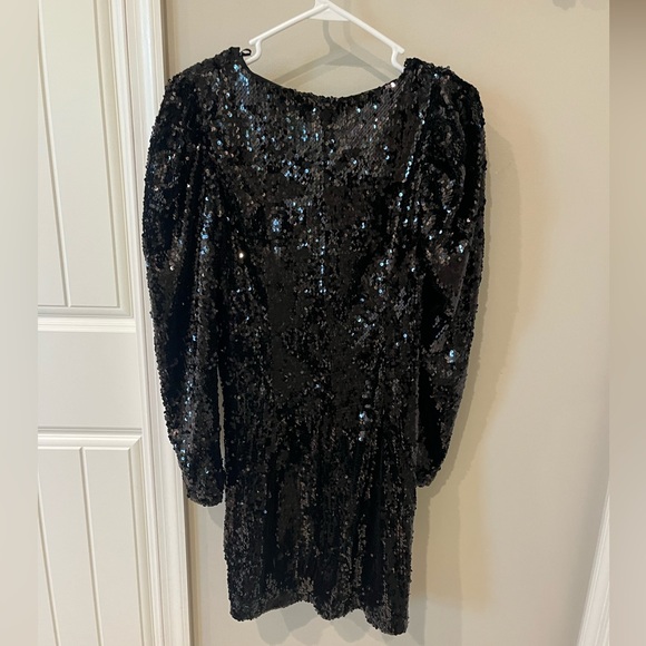 Zara sequin black long sleeve runched front mini dress. Size L (fits like M) - Picture 2 of 6